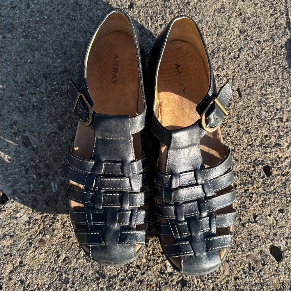 Array Black Woven Leather Fisherman Sandals, 8.5N - Picture 11 of 12